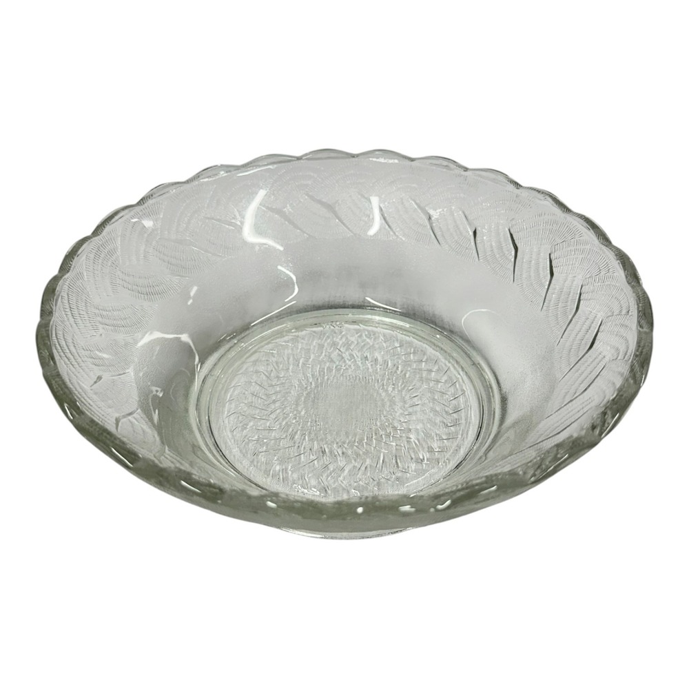 Vintage FNG Indonesia Clear Pressed Glass Serving Bowl Scalloped 8.75"